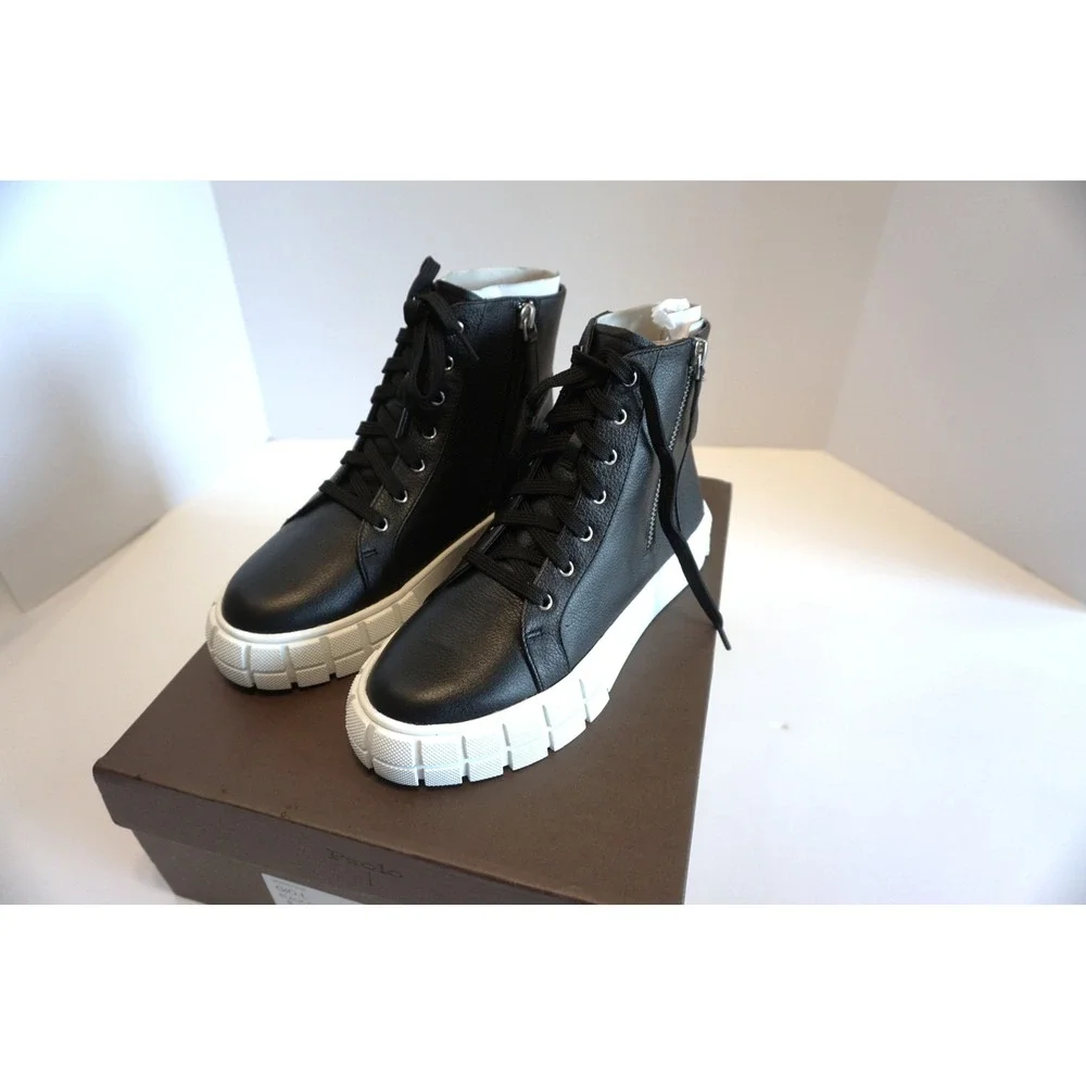 Linea Paolo Gio-L Black Tumbled Leather High Top Platform Sneakers Womens 6.5 M